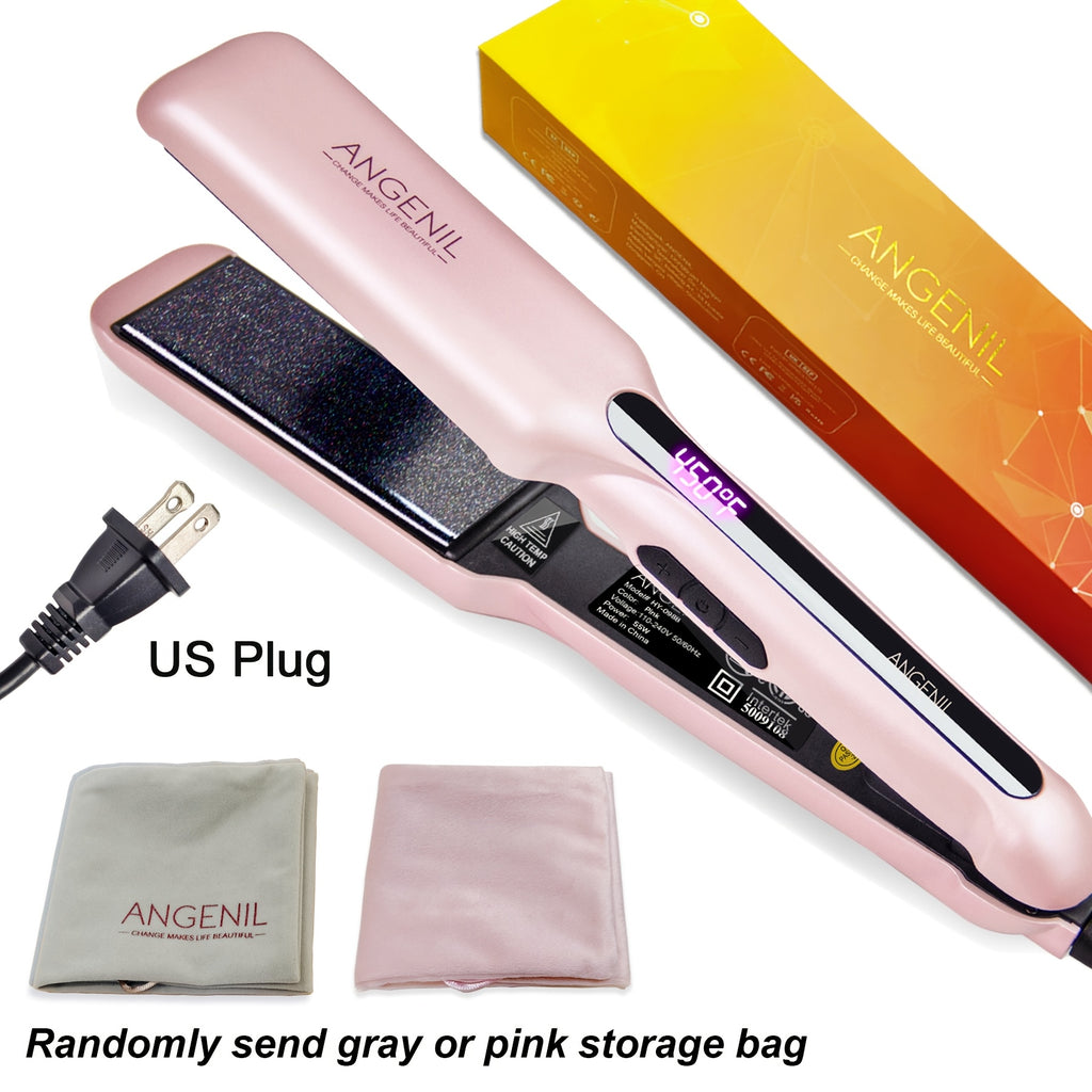 US ANGENIL Professional Salon-Grade Styler, Portable Dual Voltage 110-240V, Flat Hair Straightener Curler 2-in-1, LCD Display, Eight-speed Temperature Control, Metal Powder Craft, 1-inch Straight Hair Styler Straightener for Women, Holiday Gift