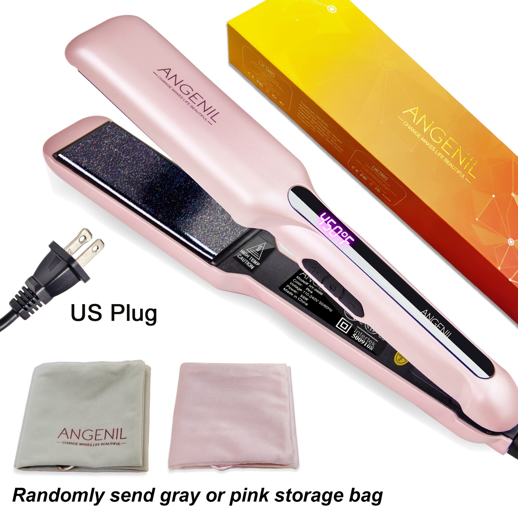 US ANGENIL Professional Salon-Grade Styler, Portable Dual Voltage 110-240V, Flat Hair Straightener Curler 2-in-1, LCD Display, Eight-speed Temperature Control, Metal Powder Craft, 1-inch Straight Hair Styler Straightener for Women, Holiday Gift