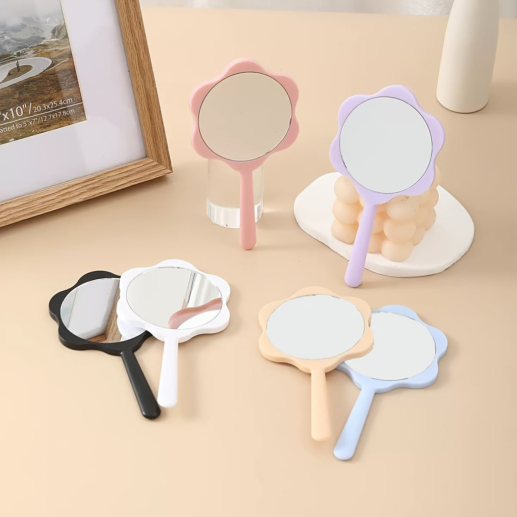 Cute Flower Handheld Mirror DIY Cream Gel Mirror Portable Makeup Student Small Mirror Creative Handle Mirror Touch up Handheld Mirror Portable Mini Handle Mirror
