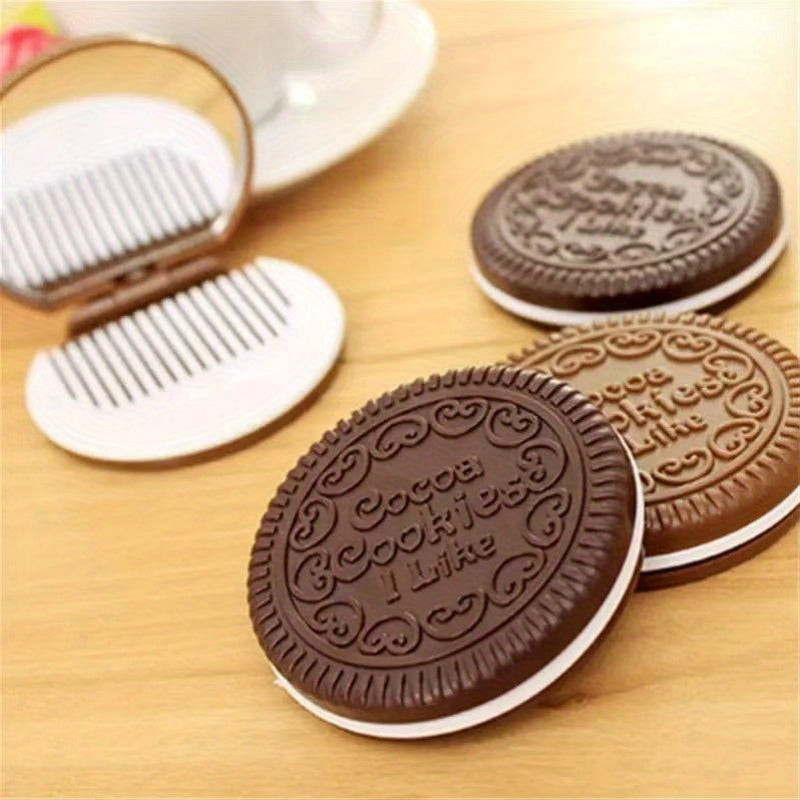Creative Ins Style Chocolate Filling Cookie Makeup Mirror Cute Portable Handheld Dressing Mirror Foldable Round Mirror