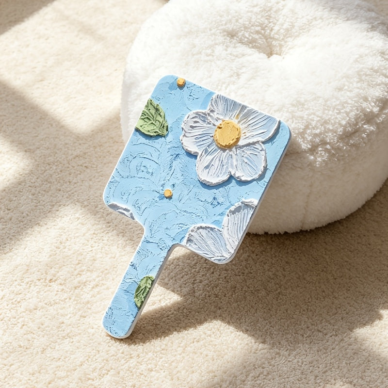 Floral Print Square Handheld Mirror Bathroom Suitable Portable Makeup Mirror Campus Season Girl Gift Valentine'S Day Romantic Gift Christmas\u002FWedding Season\u002FMother'S Day Multi-Festival Gift Exquisite Girl Cleaning Supplies