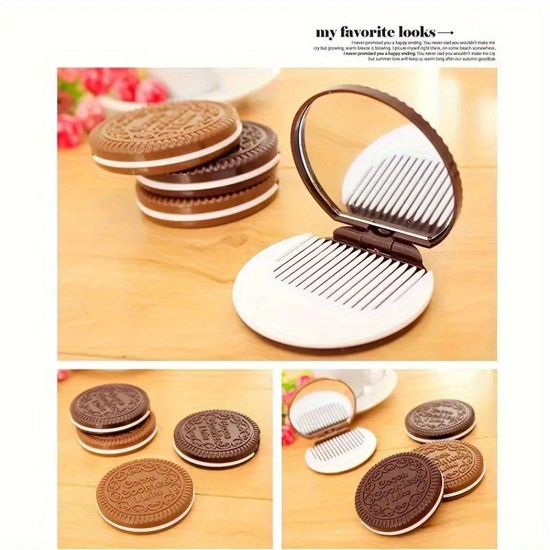 Creative Ins Style Chocolate Filling Cookie Makeup Mirror Cute Portable Handheld Dressing Mirror Foldable Round Mirror