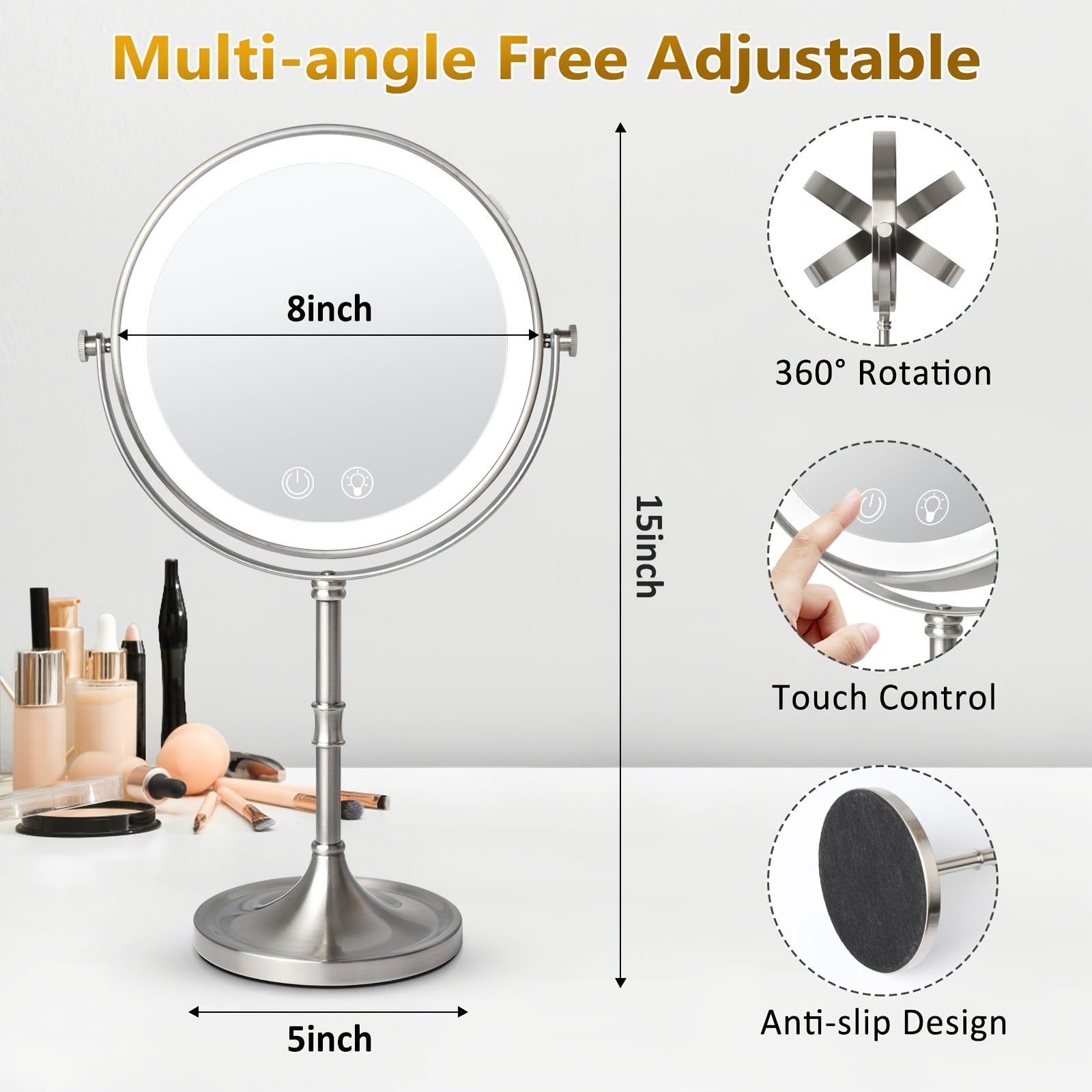 Makeup Mirror with Light, 1X\u002F10X Double-Sided Magnification Vanity Mirror, 3 Colors And Dimmable, 360° Rotation, Portable for Bathroom, Dorm Room And Travel, Ideal Gift for Women, Birthday Gift, Mother'S Day Gifts for Mom