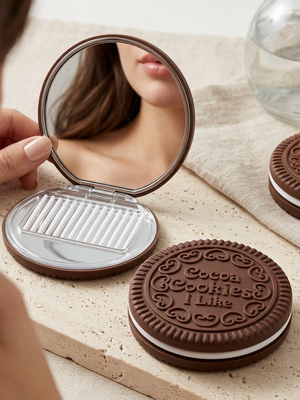 Creative Ins Style Chocolate Filling Cookie Makeup Mirror Cute Portable Handheld Dressing Mirror Foldable Round Mirror