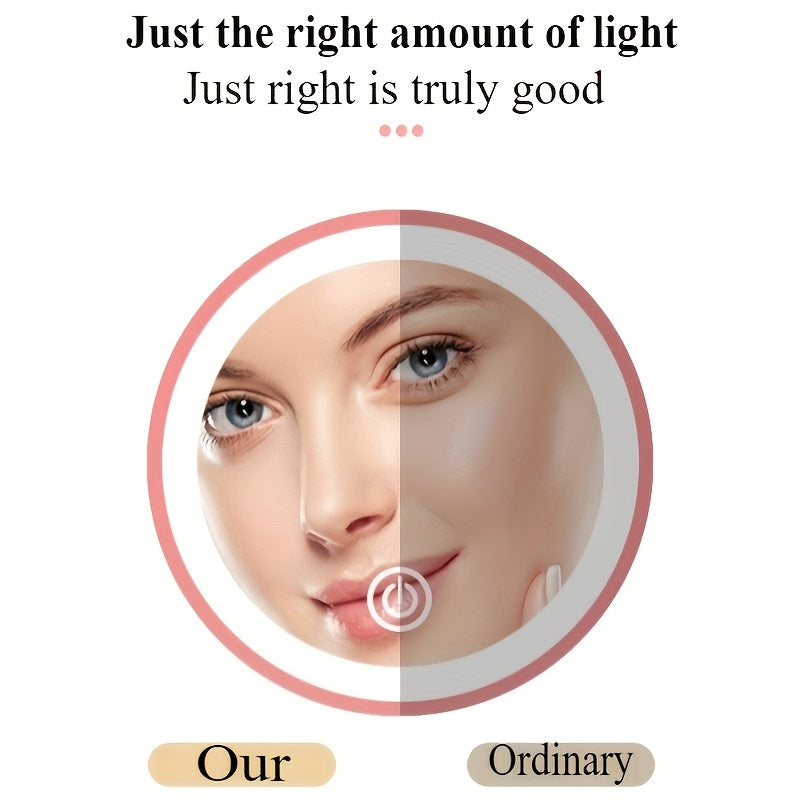 HOTU 1pc 2X Magnifying LED Makeup Mirror, Double-Sided Design, Handheld, Portable Foldable with Magnifying Side, Fits in Pocket or Purse, Great as a Gift