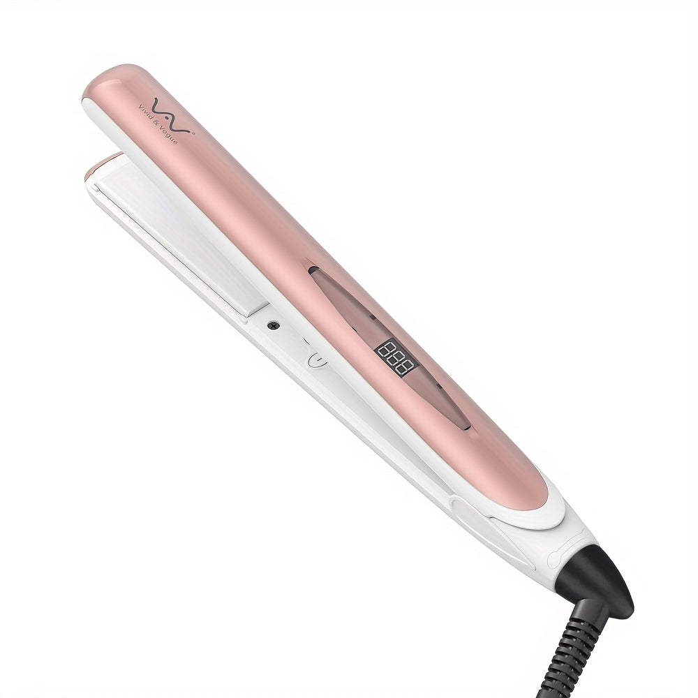 VAV Professional Ceramic Flat Iron 1 Inch 2 in 1 Hair Straightener - Instant Heat Up with Adjustable Temperature 284-446°F, LCD Display & Auto Shut Off, Plug Powered, 38W, Pink