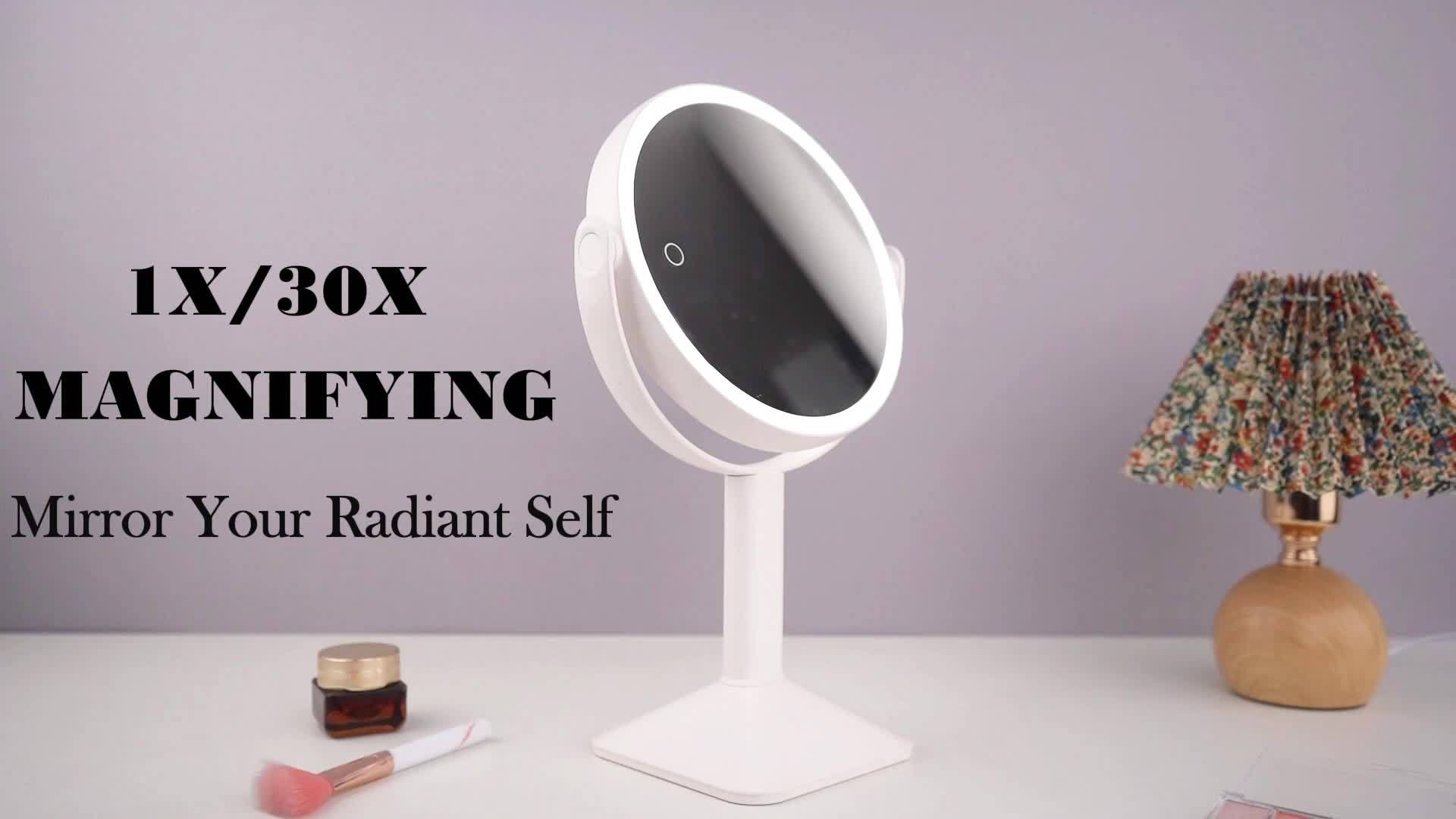 1X\u002F30X Magnifying Makeup Mirror with Lights, 2600mAh Rechargeable Vanity Mirror with Tweezers, 3 Color Lighting Modes & Stepless Dimming, Double Sided Smart Touch Control Mirror with 30X Magnification, 360° Rotation, Travel Essential, Christmas Gift