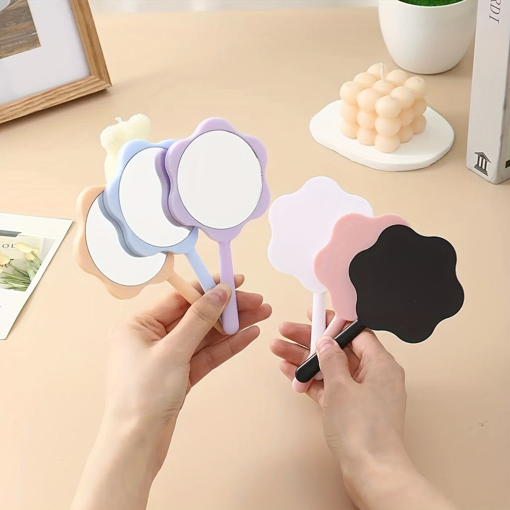 Cute Flower Handheld Mirror DIY Cream Gel Mirror Portable Makeup Student Small Mirror Creative Handle Mirror Touch up Handheld Mirror Portable Mini Handle Mirror