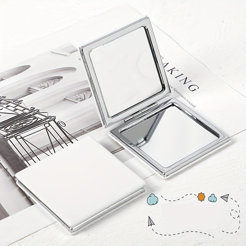 White Folding Pocket Makeup Mirror, Portable DIY Creative Small Metal Mirror