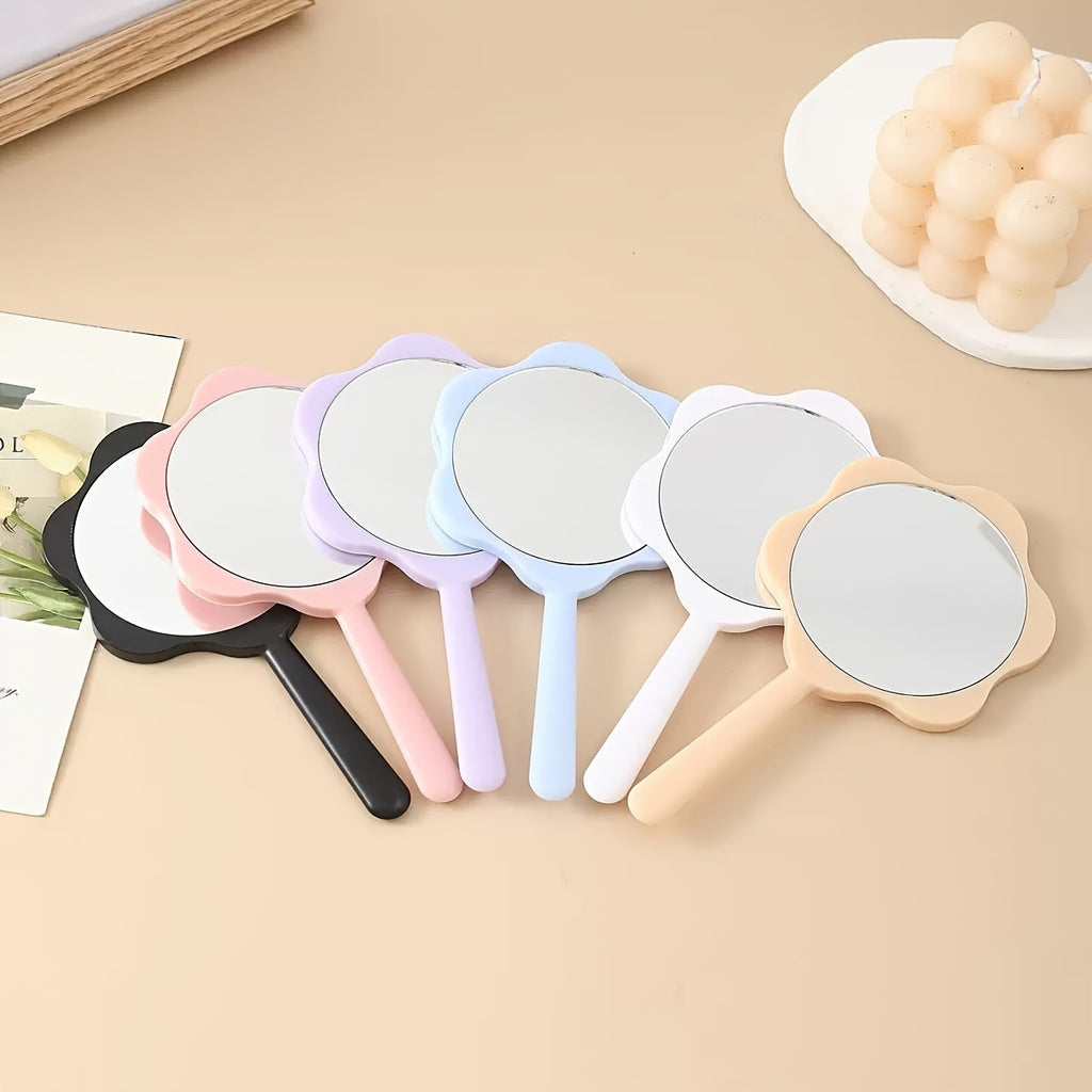 Cute Flower Handheld Mirror DIY Cream Gel Mirror Portable Makeup Student Small Mirror Creative Handle Mirror Touch up Handheld Mirror Portable Mini Handle Mirror