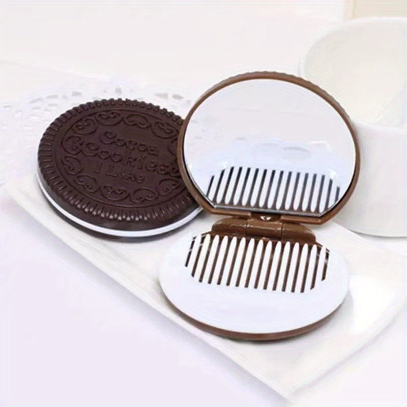 Creative Ins Style Chocolate Filling Cookie Makeup Mirror Cute Portable Handheld Dressing Mirror Foldable Round Mirror