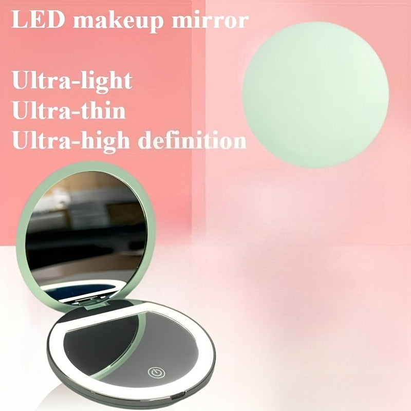 HOTU 1pc 2X Magnifying LED Makeup Mirror, Double-Sided Design, Handheld, Portable Foldable with Magnifying Side, Fits in Pocket or Purse, Great as a Gift