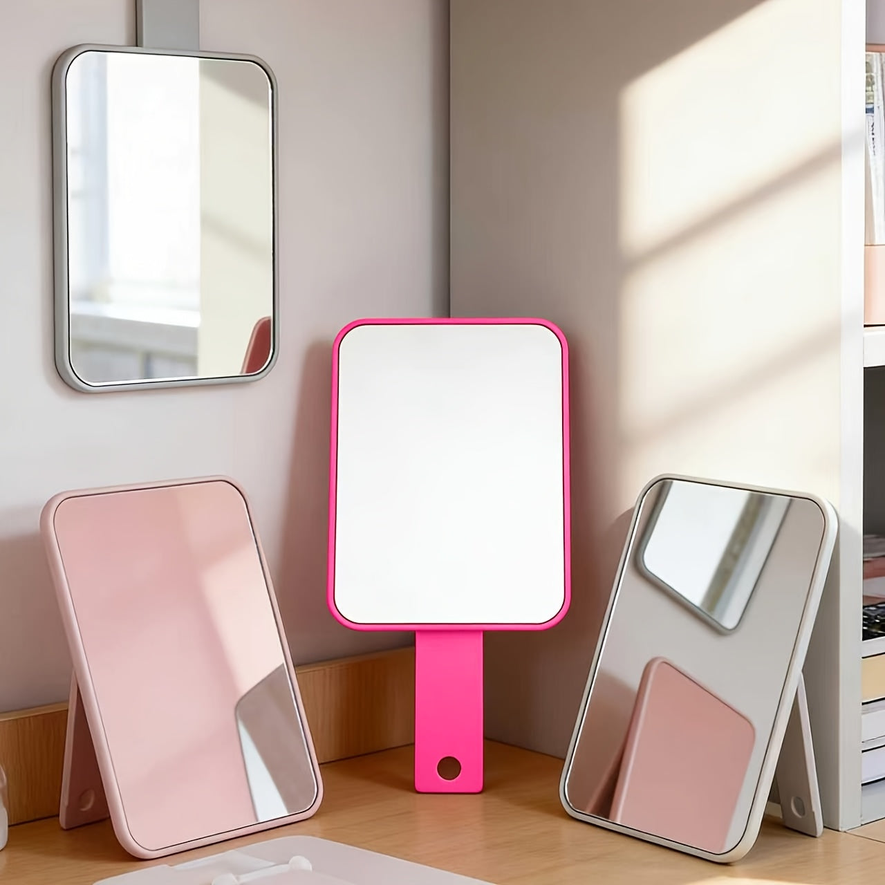 Telescopic Rectangular 3-In-1 Mirror, Handheld\u002FHanging\u002FDesktop Multi-Functional, Bathroom Vanity Mirror, Campus Season Dormitory Essential, Valentine'S Day\u002FWedding Season\u002FChristmas\u002FMother'S Day Practical Souvenir