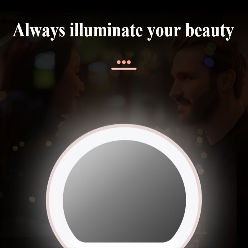 HOTU 1pc 2X Magnifying LED Makeup Mirror, Double-Sided Design, Handheld, Portable Foldable with Magnifying Side, Fits in Pocket or Purse, Great as a Gift