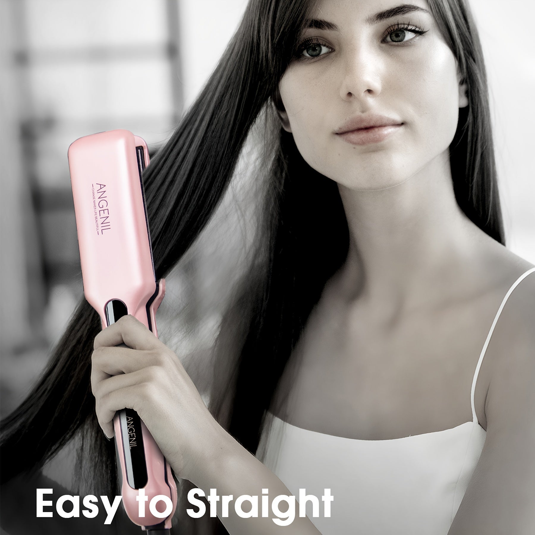 US ANGENIL Professional Salon-Grade Styler, Portable Dual Voltage 110-240V, Flat Hair Straightener Curler 2-in-1, LCD Display, Eight-speed Temperature Control, Metal Powder Craft, 1-inch Straight Hair Styler Straightener for Women, Holiday Gift