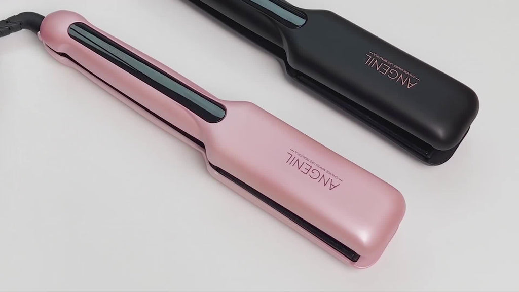US ANGENIL Professional Salon-Grade Styler, Portable Dual Voltage 110-240V, Flat Hair Straightener Curler 2-in-1, LCD Display, Eight-speed Temperature Control, Metal Powder Craft, 1-inch Straight Hair Styler Straightener for Women, Holiday Gift