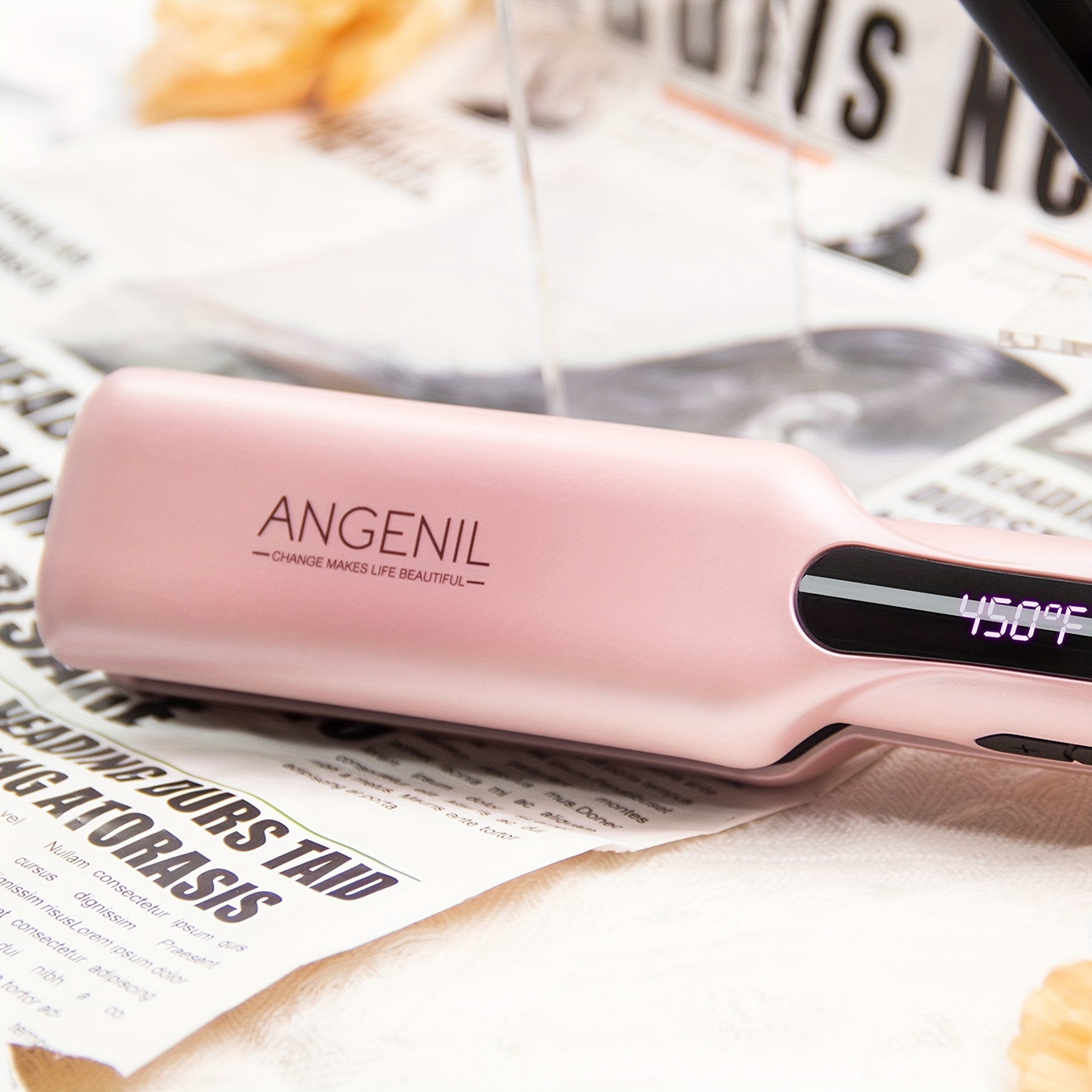 US ANGENIL Professional Salon-Grade Styler, Portable Dual Voltage 110-240V, Flat Hair Straightener Curler 2-in-1, LCD Display, Eight-speed Temperature Control, Metal Powder Craft, 1-inch Straight Hair Styler Straightener for Women, Holiday Gift