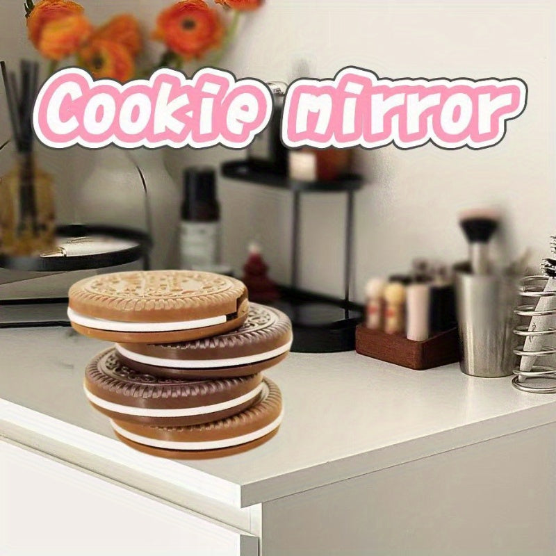 Creative Ins Style Chocolate Filling Cookie Makeup Mirror Cute Portable Handheld Dressing Mirror Foldable Round Mirror