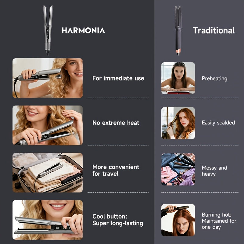 2-in-1 Hair Straightener And Hair Dryer, Wet-to-Dry Technology, High-Speed Airflow for Rapid Heating, LCD Display, Auto-Shutoff, Easy Styling.