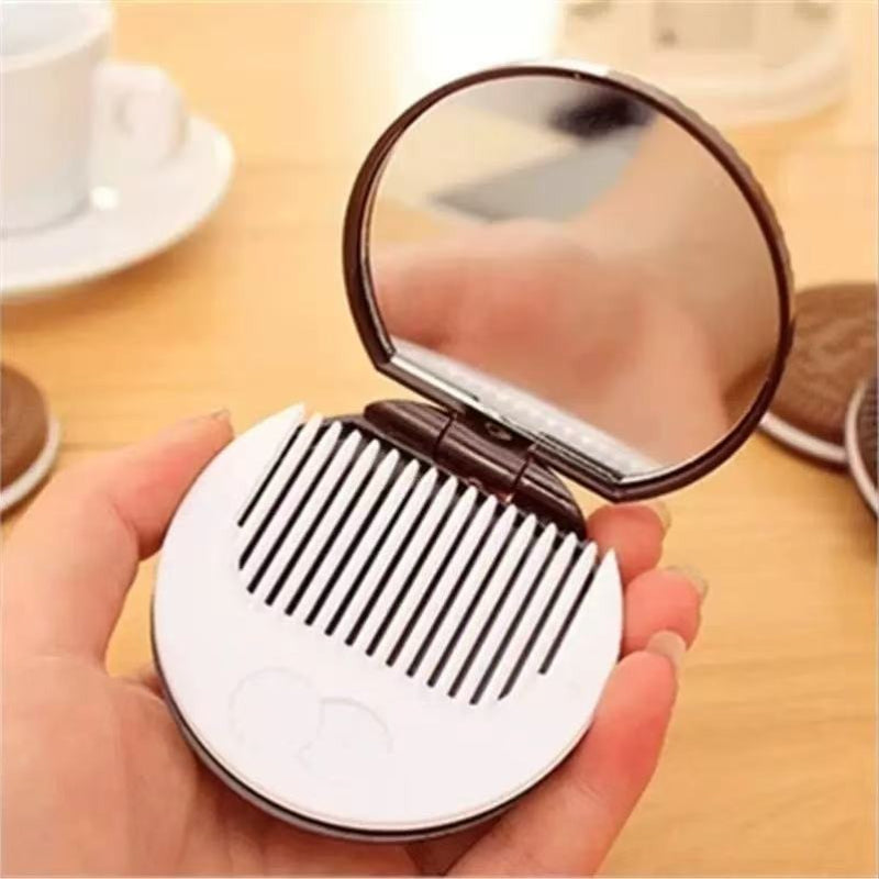 Creative Ins Style Chocolate Filling Cookie Makeup Mirror Cute Portable Handheld Dressing Mirror Foldable Round Mirror