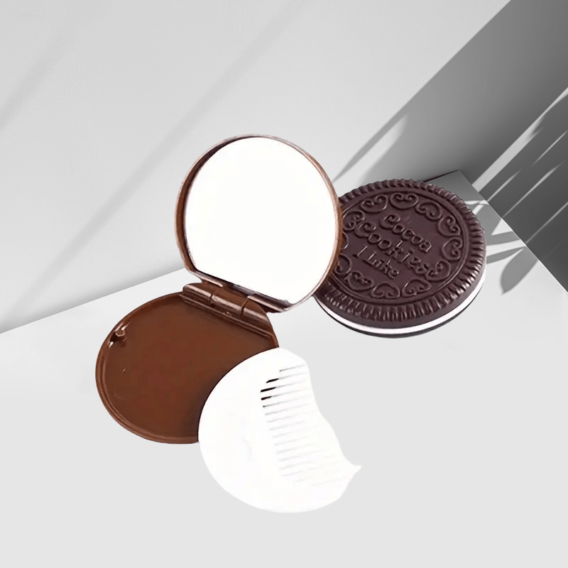 Creative Ins Style Chocolate Filling Cookie Makeup Mirror Cute Portable Handheld Dressing Mirror Foldable Round Mirror