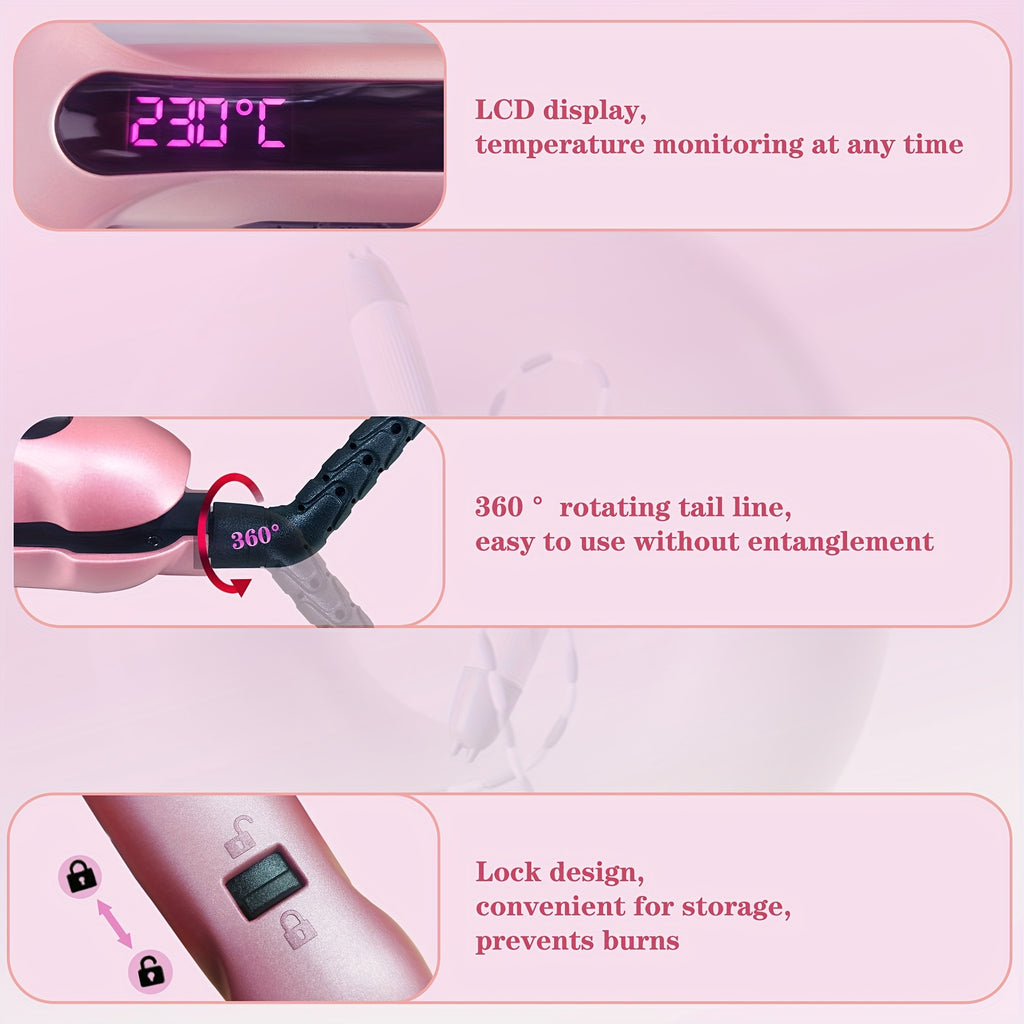 US ANGENIL Professional Salon-Grade Styler, Portable Dual Voltage 110-240V, Flat Hair Straightener Curler 2-in-1, LCD Display, Eight-speed Temperature Control, Metal Powder Craft, 1-inch Straight Hair Styler Straightener for Women, Holiday Gift