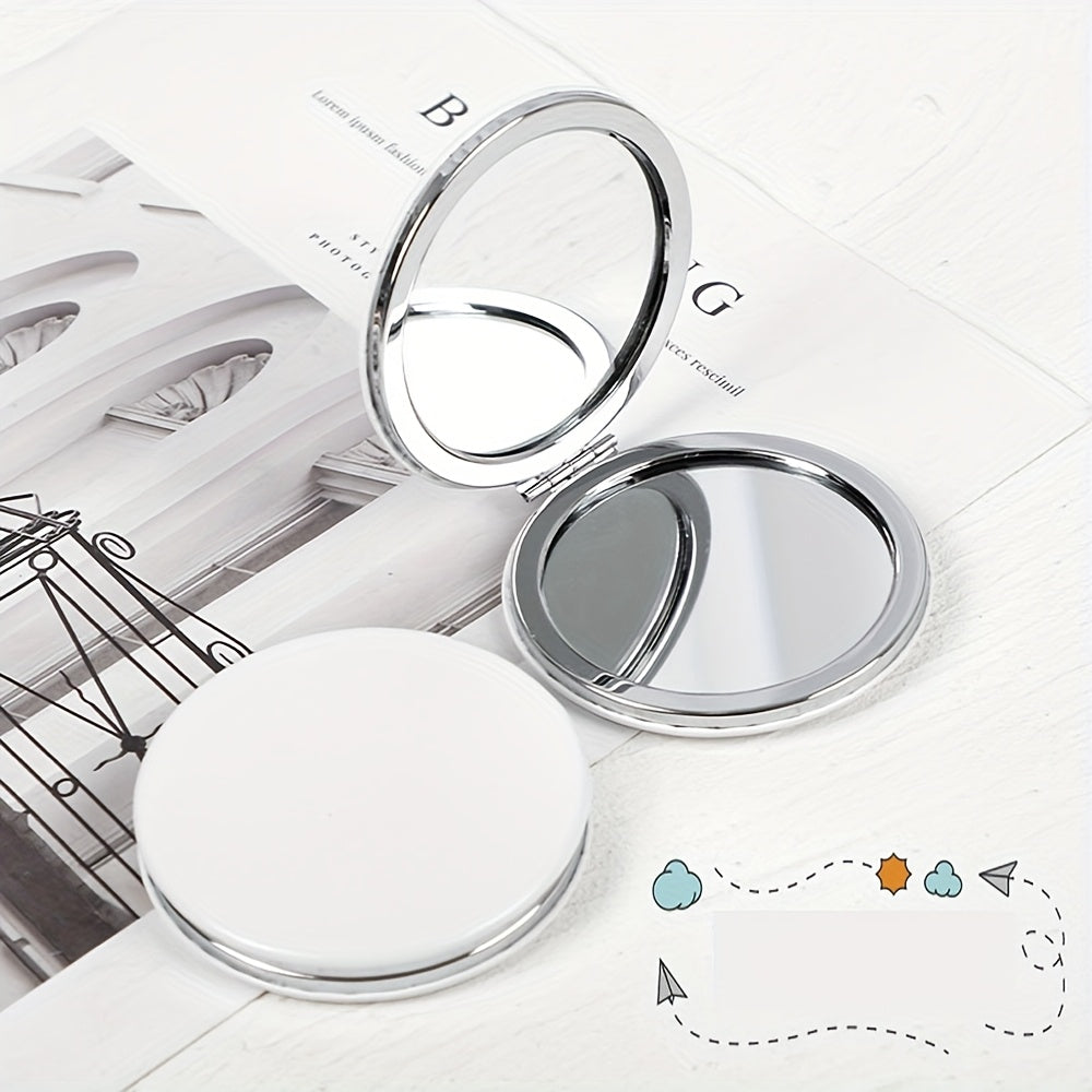 White Folding Pocket Makeup Mirror, Portable DIY Creative Small Metal Mirror