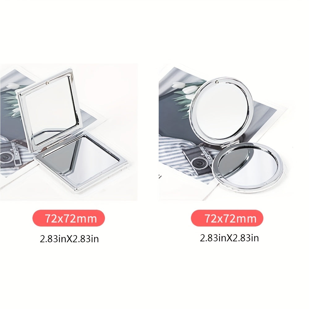 White Folding Pocket Makeup Mirror, Portable DIY Creative Small Metal Mirror