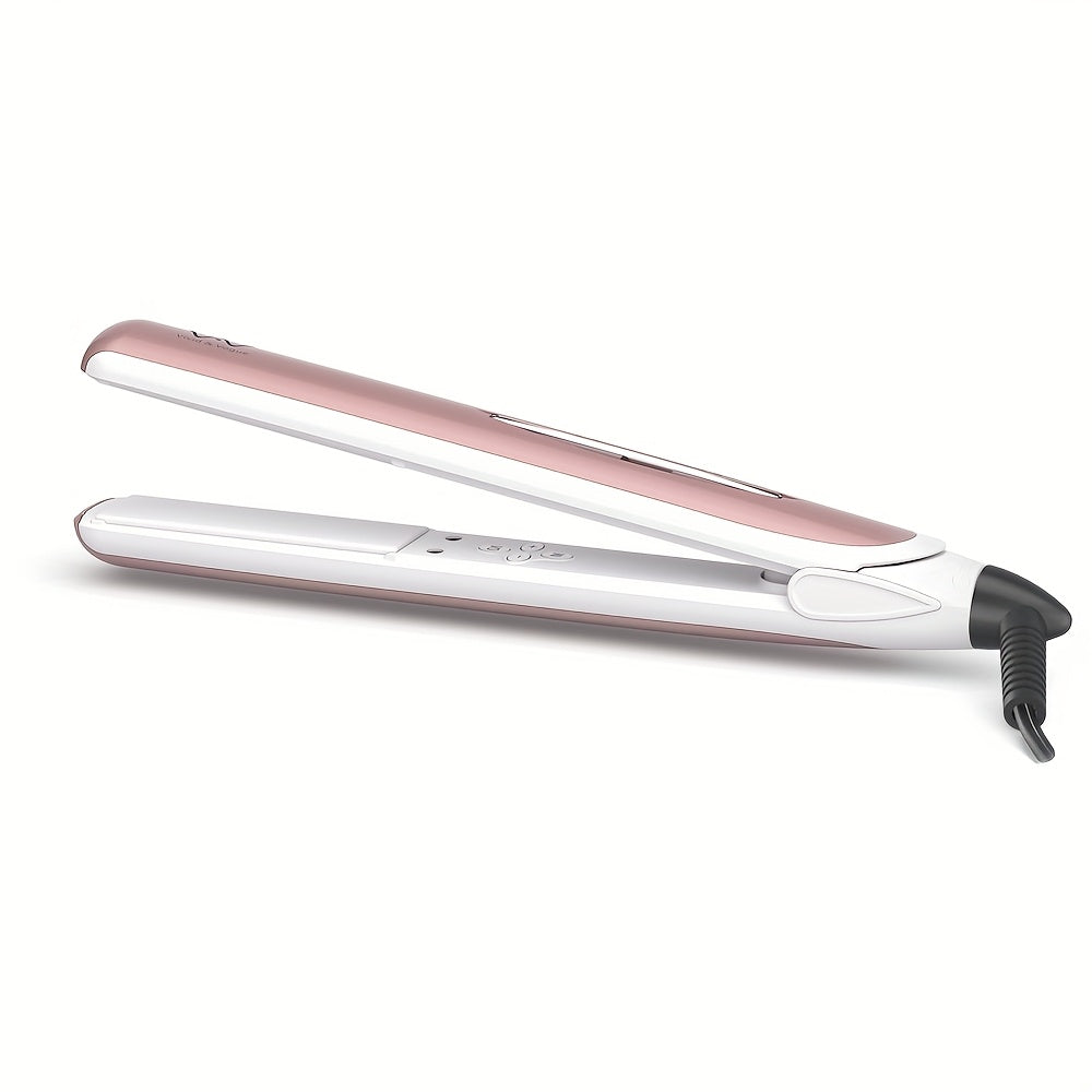VAV Professional Ceramic Flat Iron 1 Inch 2 in 1 Hair Straightener - Instant Heat Up with Adjustable Temperature 284-446°F, LCD Display & Auto Shut Off, Plug Powered, 38W, Pink