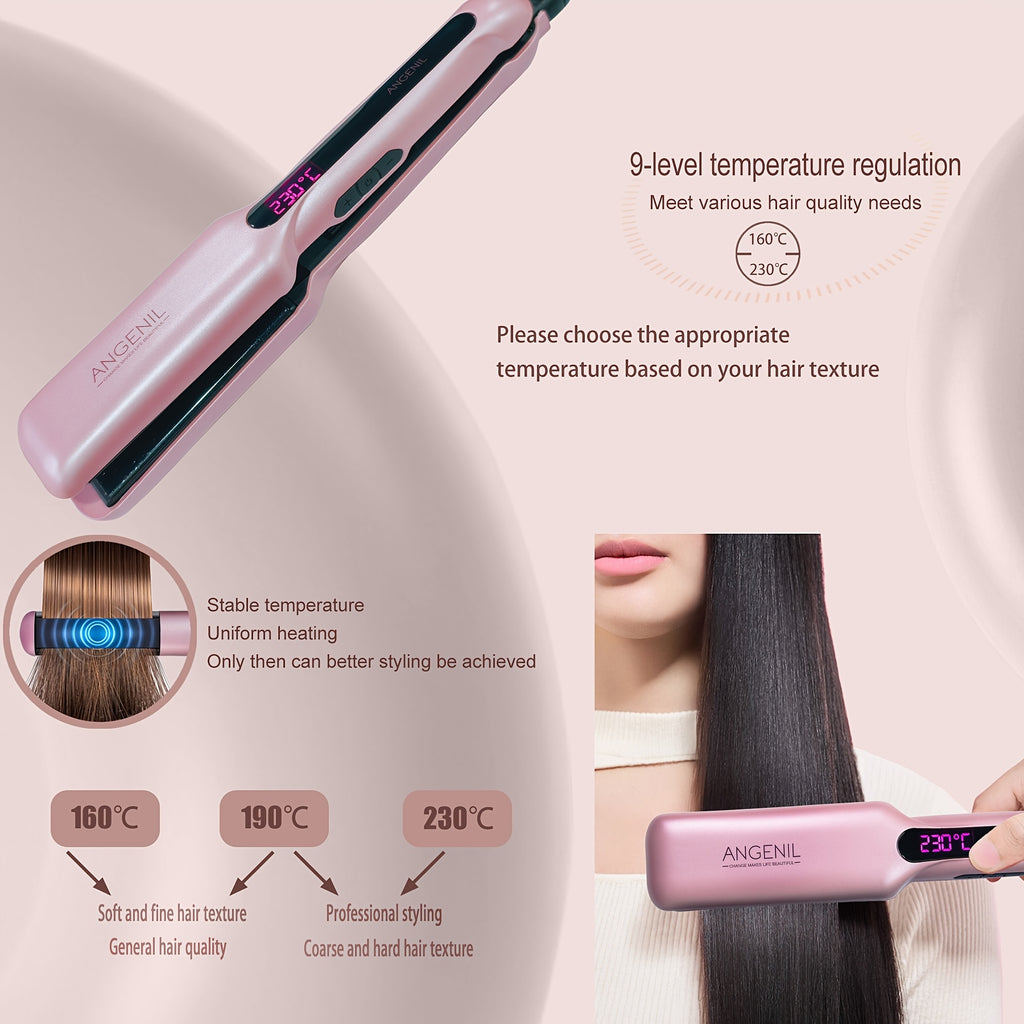 US ANGENIL Professional Salon-Grade Styler, Portable Dual Voltage 110-240V, Flat Hair Straightener Curler 2-in-1, LCD Display, Eight-speed Temperature Control, Metal Powder Craft, 1-inch Straight Hair Styler Straightener for Women, Holiday Gift