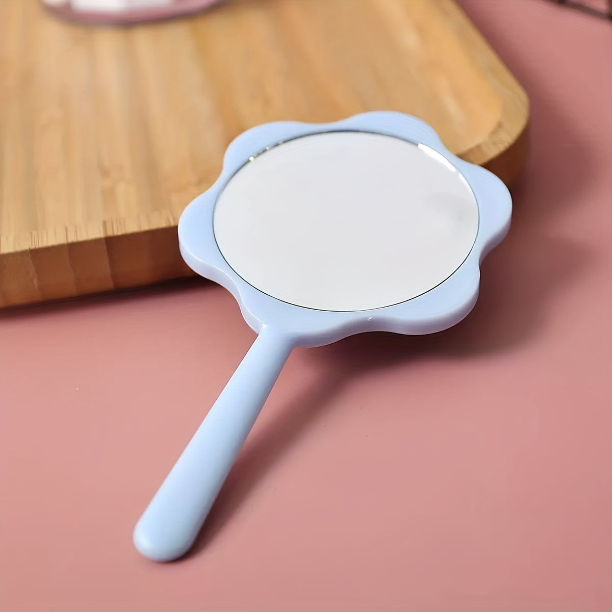 Cute Flower Handheld Mirror DIY Cream Gel Mirror Portable Makeup Student Small Mirror Creative Handle Mirror Touch up Handheld Mirror Portable Mini Handle Mirror