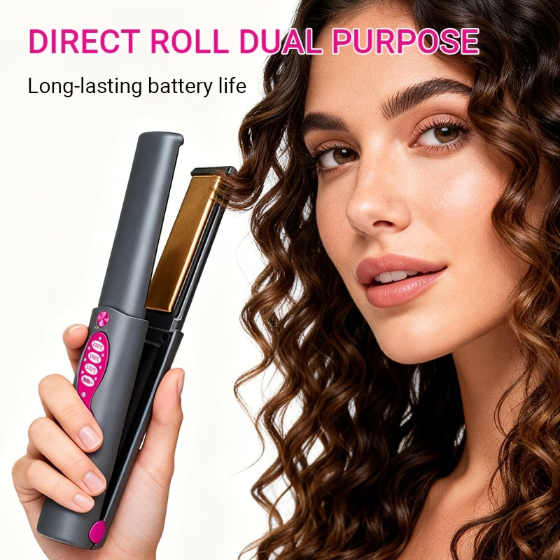 Wireless Hair Straightener, 2-in-1 Straightening & Curling, 5000mAh Large Capacity Battery USB Rechargeable, Hair Styling Tool, Negative Ionic Protects Hair, Fast Heating, Travel Essential, Exclusive Gift For Women, Mother'S Day Gift