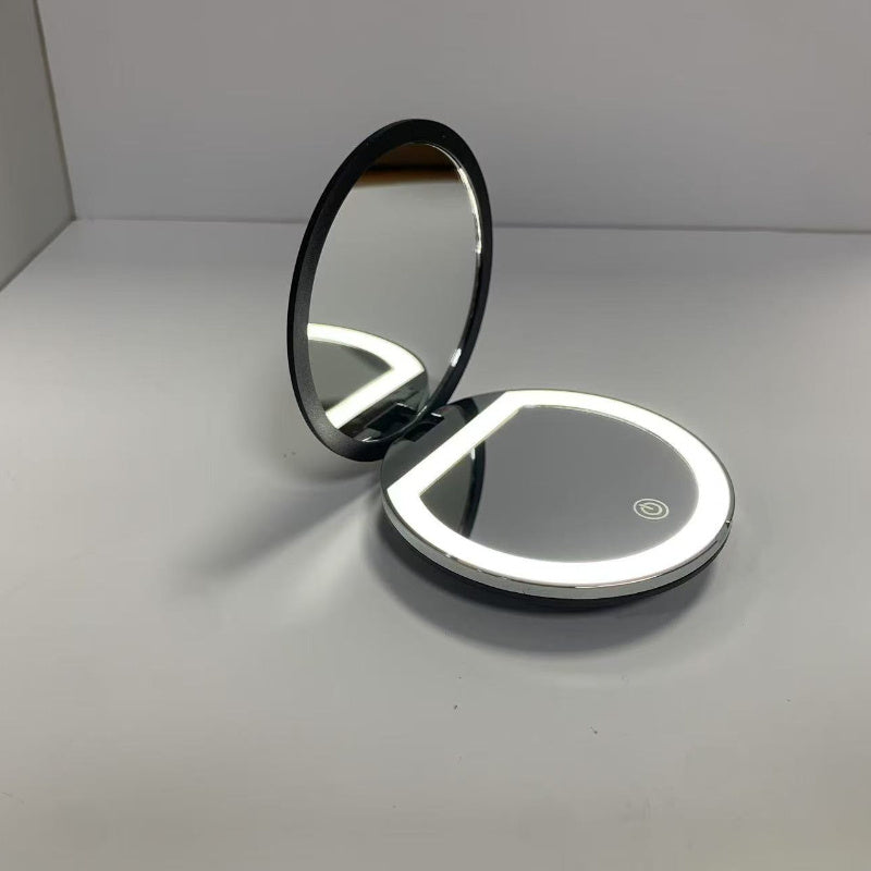 HOTU 1pc 2X Magnifying LED Makeup Mirror, Double-Sided Design, Handheld, Portable Foldable with Magnifying Side, Fits in Pocket or Purse, Great as a Gift