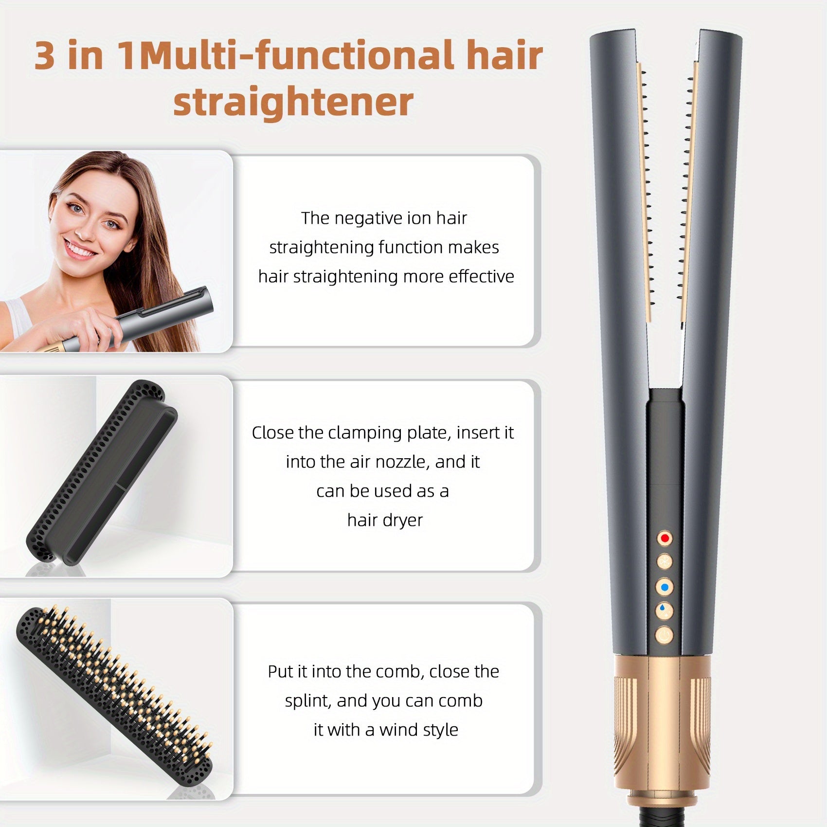 Air Straightener with High-Speed Air Hair Straightener, Smart Temperature Control, No Heat Damage, Travel-Friendly Design Hair Straightener 2 in 1 Wet to Dry