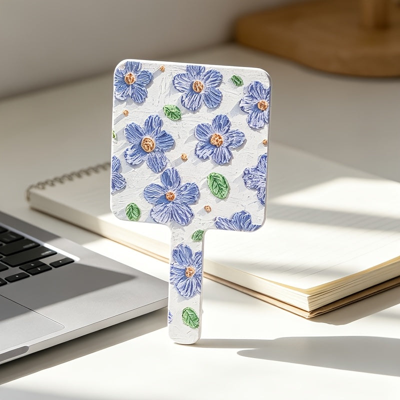 Floral Print Square Handheld Mirror Bathroom Suitable Portable Makeup Mirror Campus Season Girl Gift Valentine'S Day Romantic Gift Christmas\u002FWedding Season\u002FMother'S Day Multi-Festival Gift Exquisite Girl Cleaning Supplies