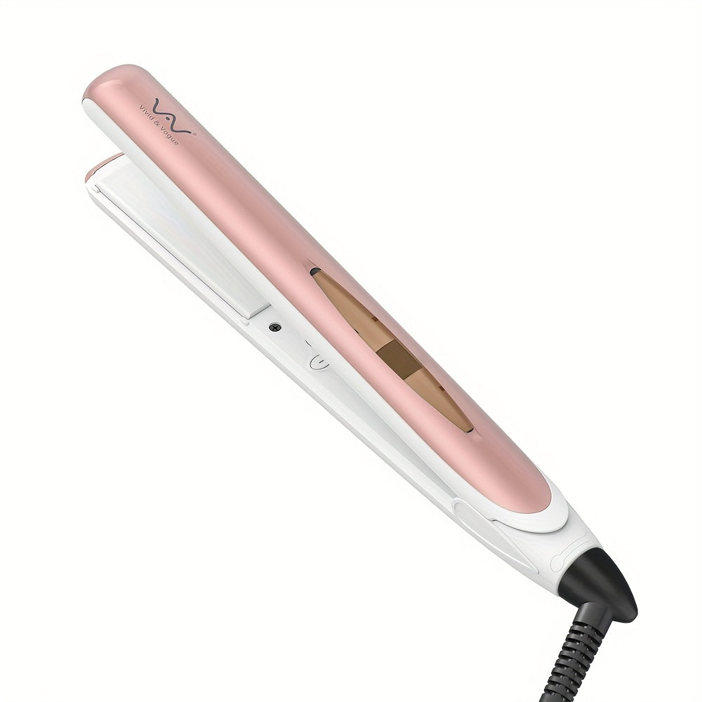 VAV Professional Ceramic Flat Iron 1 Inch 2 in 1 Hair Straightener - Instant Heat Up with Adjustable Temperature 284-446°F, LCD Display & Auto Shut Off, Plug Powered, 38W, Pink