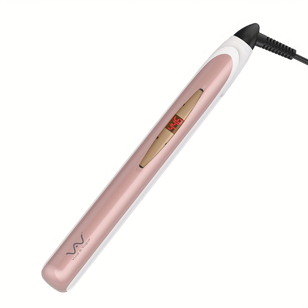 VAV Professional Ceramic Flat Iron 1 Inch 2 in 1 Hair Straightener - Instant Heat Up with Adjustable Temperature 284-446°F, LCD Display & Auto Shut Off, Plug Powered, 38W, Pink