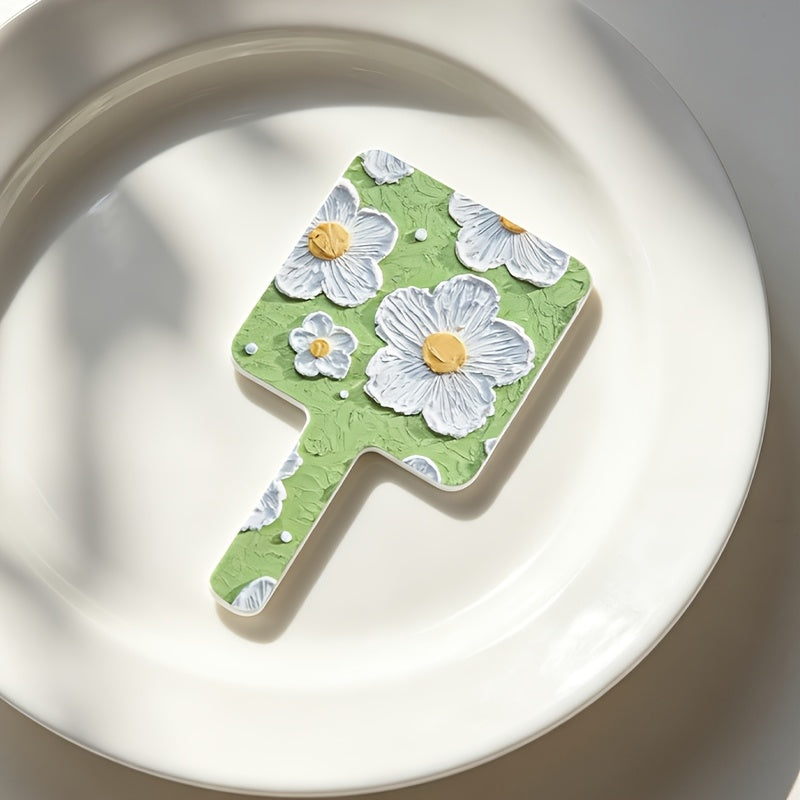 Floral Print Square Handheld Mirror Bathroom Suitable Portable Makeup Mirror Campus Season Girl Gift Valentine'S Day Romantic Gift Christmas\u002FWedding Season\u002FMother'S Day Multi-Festival Gift Exquisite Girl Cleaning Supplies