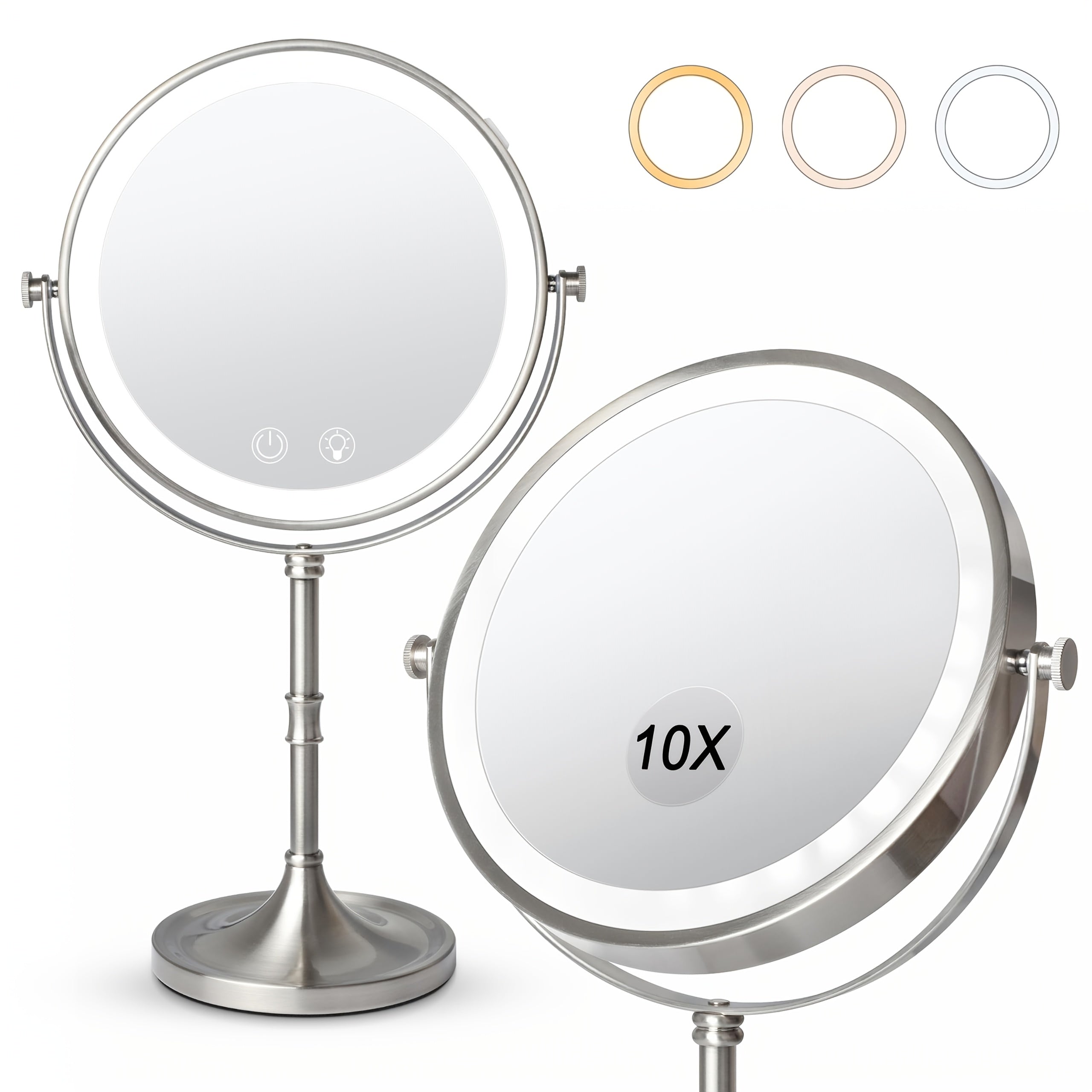 Makeup Mirror with Light, 1X\u002F10X Double-Sided Magnification Vanity Mirror, 3 Colors And Dimmable, 360° Rotation, Portable for Bathroom, Dorm Room And Travel, Ideal Gift for Women, Birthday Gift, Mother'S Day Gifts for Mom