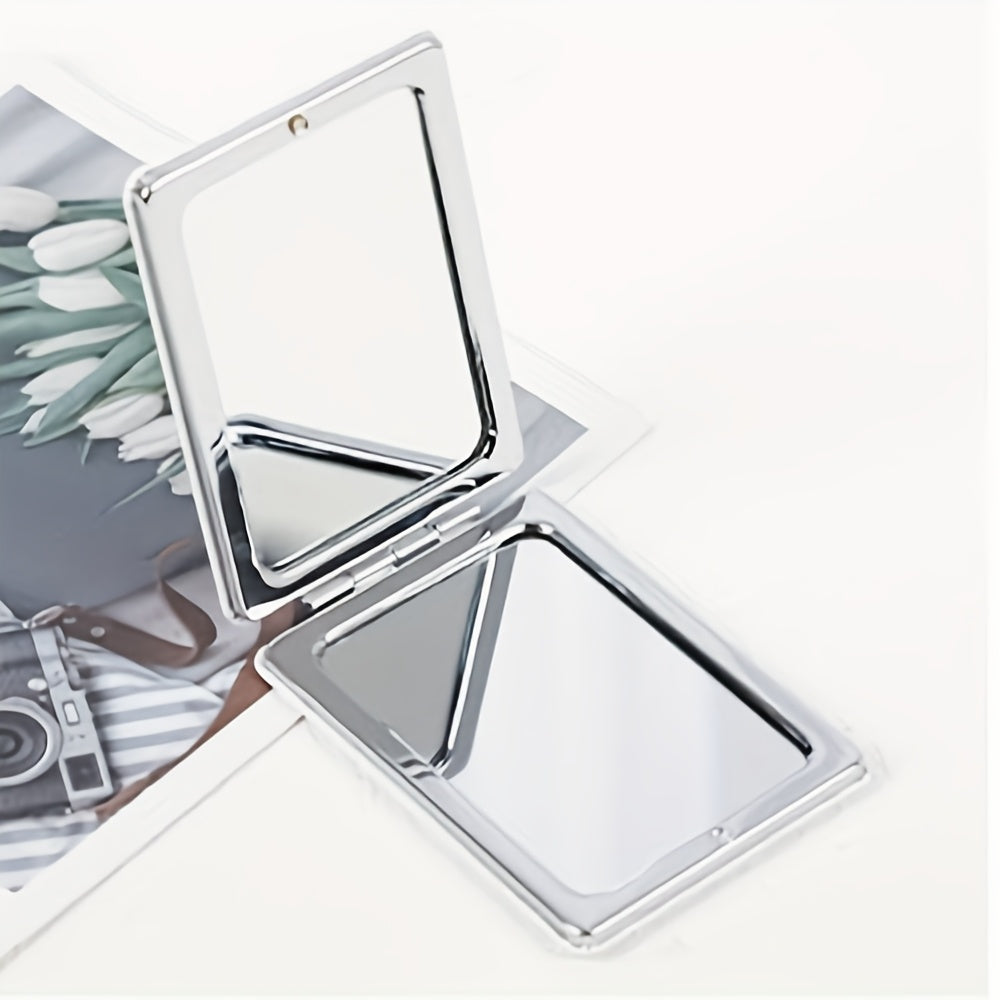 White Folding Pocket Makeup Mirror, Portable DIY Creative Small Metal Mirror