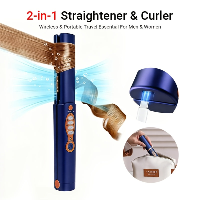 Wireless Hair Straightener, 2-in-1 Straightening & Curling, 5000mAh Large Capacity Battery USB Rechargeable, Hair Styling Tool, Negative Ionic Protects Hair, Fast Heating, Travel Essential, Exclusive Gift For Women, Mother'S Day Gift