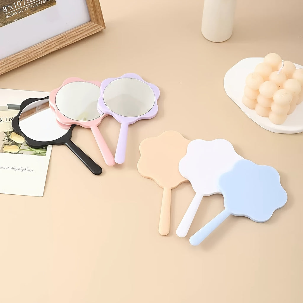 Cute Flower Handheld Mirror DIY Cream Gel Mirror Portable Makeup Student Small Mirror Creative Handle Mirror Touch up Handheld Mirror Portable Mini Handle Mirror